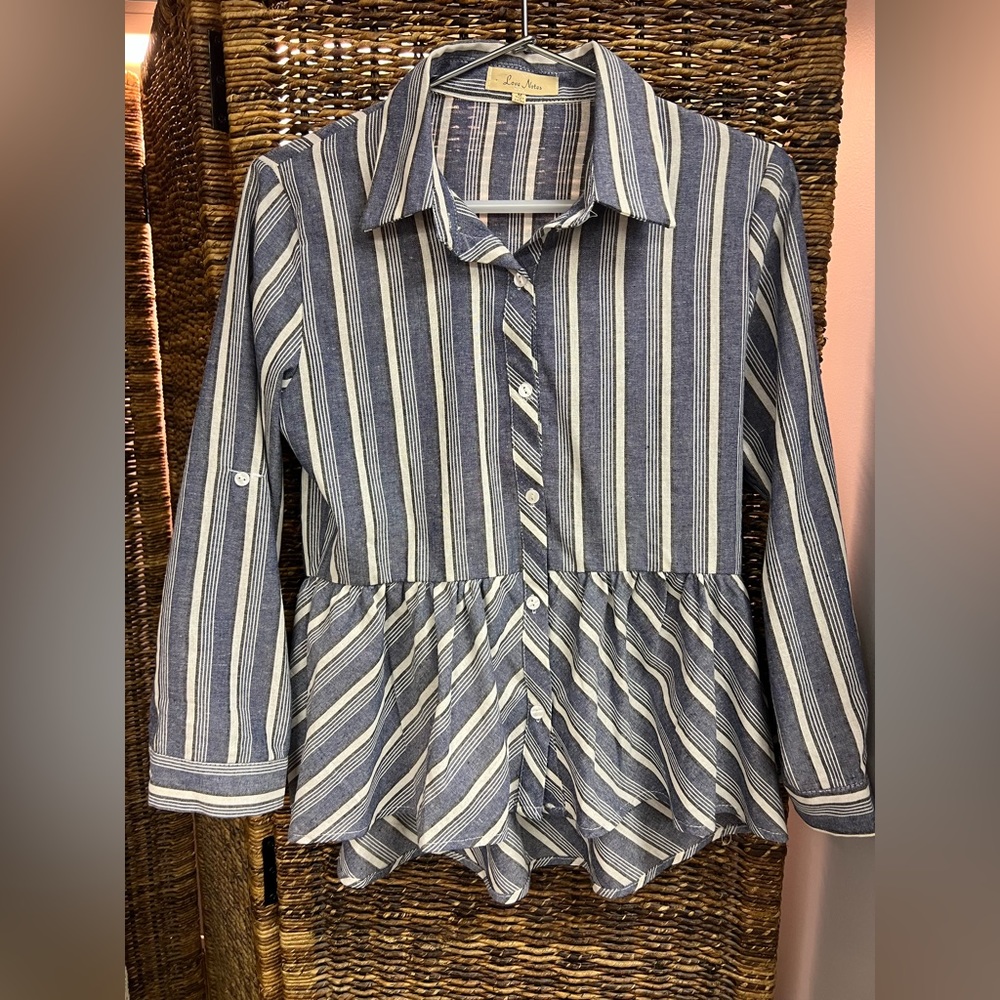 Love Notes-‎ Stripe Cotton, Size: Medium, Flare bottom with button up shirt